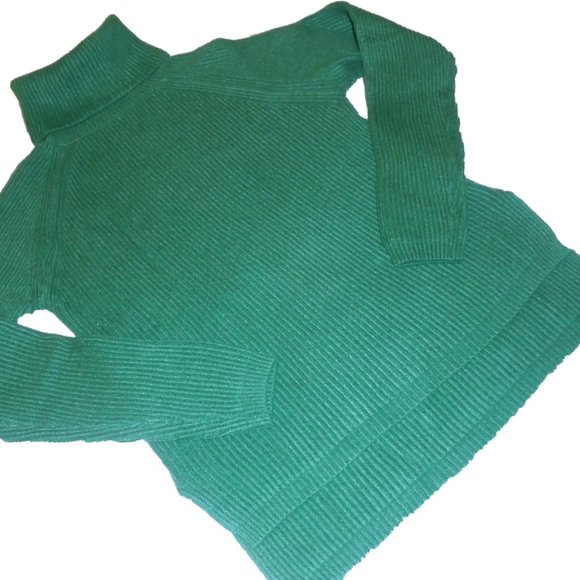 Turtleneck Sweater SMALL ONTT' New Green thick ribbed knit raglan sleeve - Picture 2 of 7